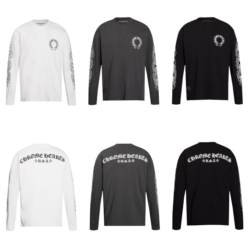 国境を越えた貿易卸売CHクロウの簡潔な文字スローガン ⭐ 長袖Tシャツヨーロッパとアメリカのハイストリートルーズプリントトレンド|undefined