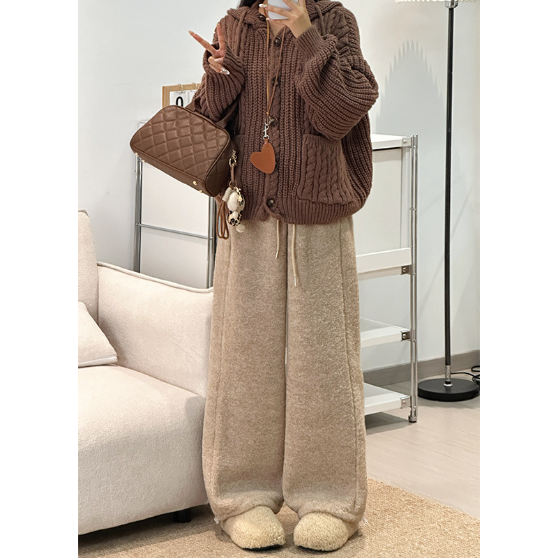 Wide-Leg Pants Autumn and Winter New Warm Casual Pants for Women 2025 High-Waist Slim Polar Fleece Leggings Sports Pants