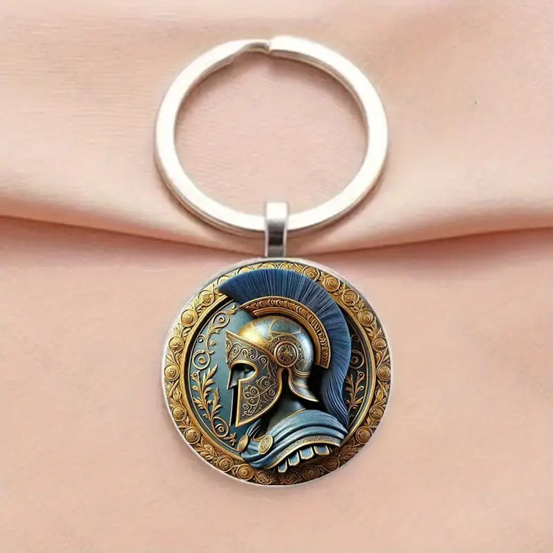 国境を越えた売れ筋の絶妙なレトロなローマ戦士ヘルメットパターンガラス合金ペンダントキーホルダーメーカー直販|undefined