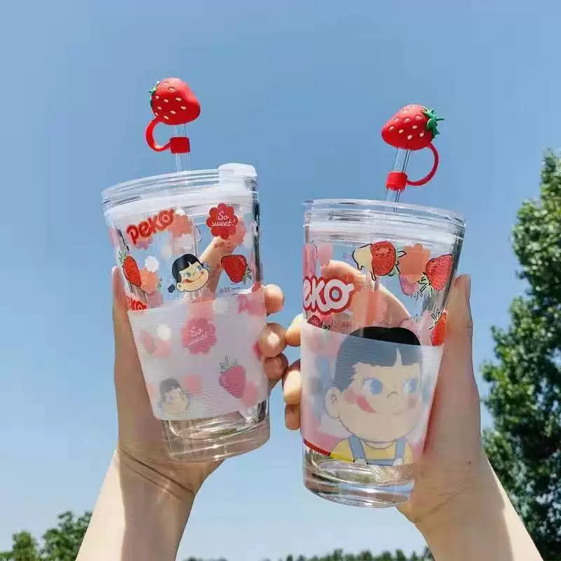Стакан для воды с Cartoon Glass, силиконовая трубочка, 401–500 мл милая летняя кружка