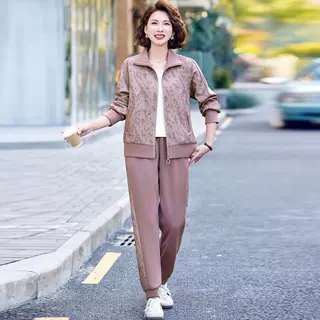 运动服套装女2026春秋新款休闲外套洋气中老年妈妈春装时尚两件套