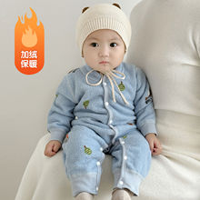 半边绒婴儿秋冬衣服宝宝连体衣保暖睡衣加绒加厚哈衣家居爬服冬装