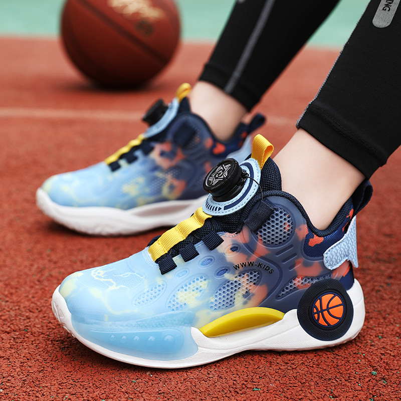 Sports 2023 New Nightlight Running Boys' Basketball Shoes, Big Kids Rotating Buckle Breathable Children's Shoes_voghion.com