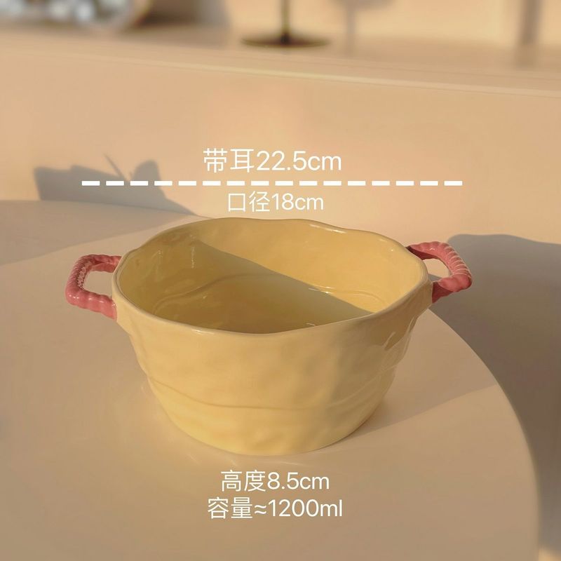 ins风拼色双耳汤碗奶油风家用大号泡面碗大容量麻辣烫碗螺蛳粉碗|undefined
