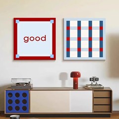 モダンなシンプルな赤と青のラインリビングルーム組み合わせ装飾絵画バウハウス中世スタイルレストラン吊り絵画ドーパミン壁画