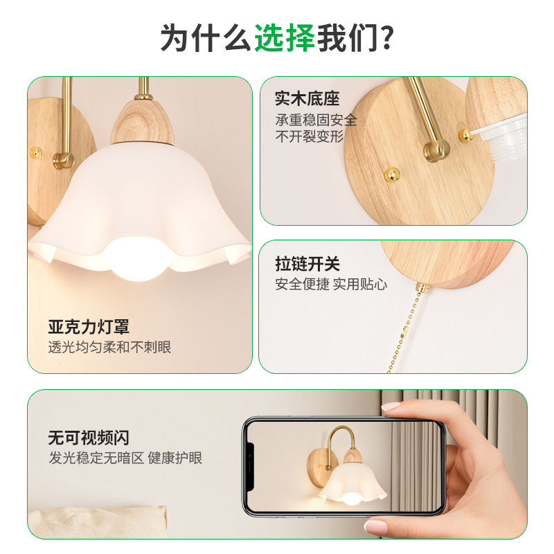 Lámpara de noche Lámpara de pared Dormitorio 2025 Nuevas flores Lámpara de pared de fondo de sala de estar Luz de lujo Entrada Escalera Lámpara de pared 271