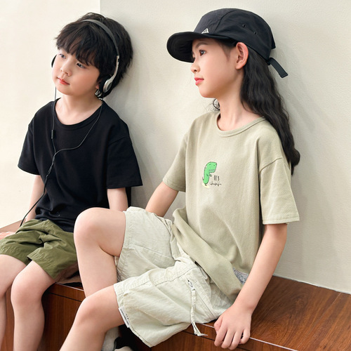 Children's Short Sleeve T-shirt 2025 New Summer Pure Cotton Half Sleeve Boys' Large Children's Base Shirt Girls' White T