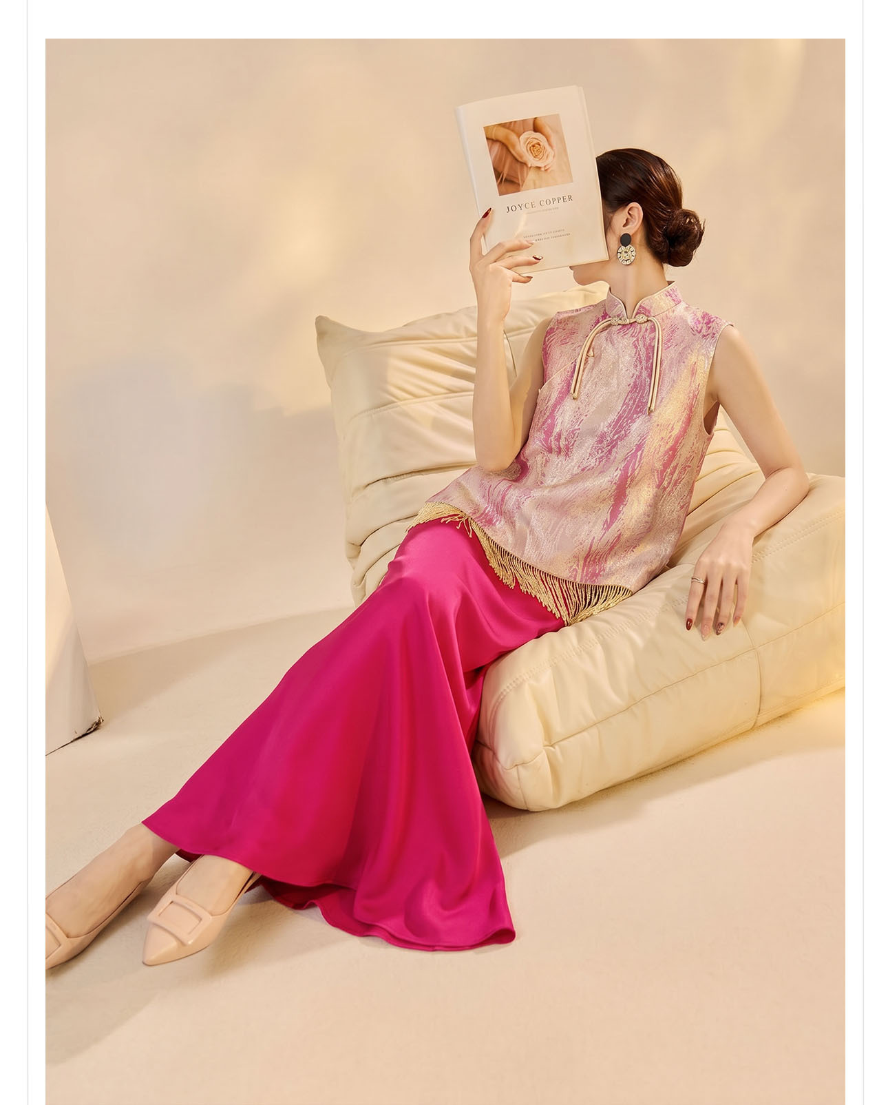 Áo không tay cổ tròn jacquard viền tua mùa hè — Trang chủ chi tiết 2