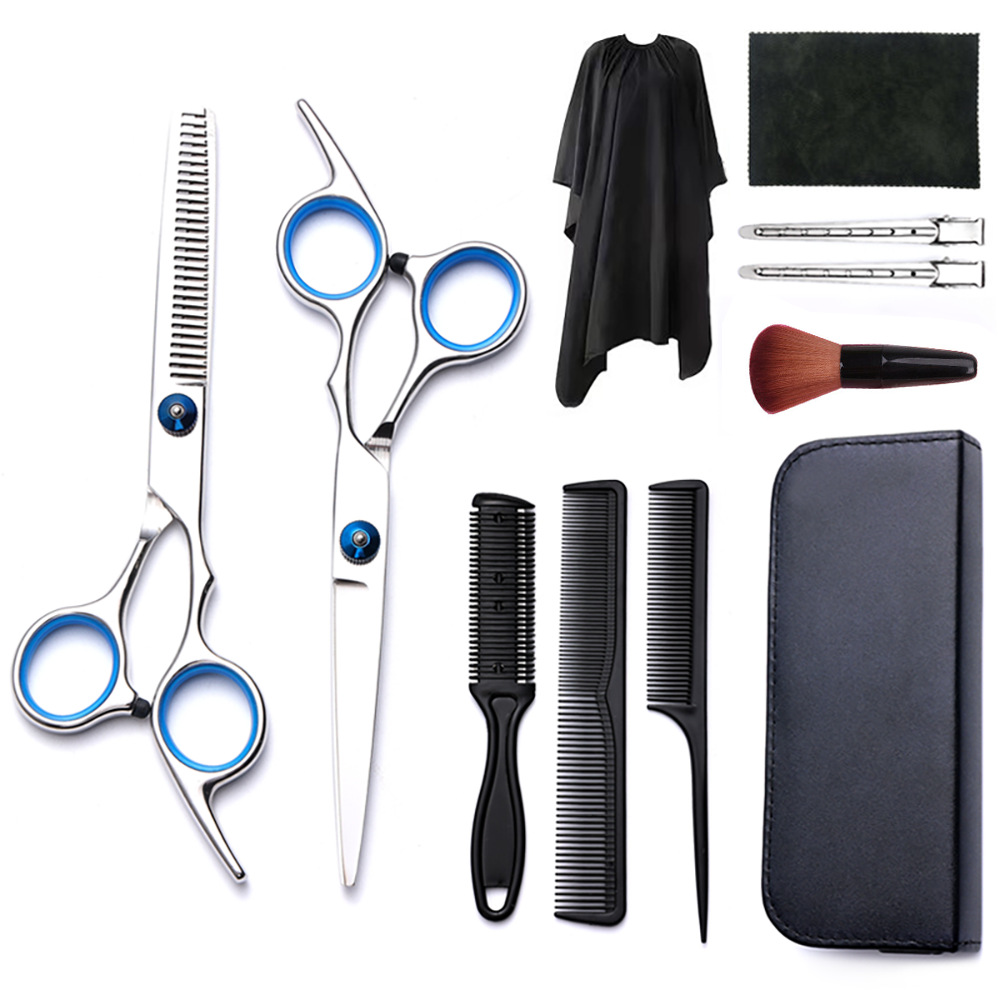 Corte de pelo tijeras transfronterizas amazonas color tijeras de dientes planas cortadas delgadas frange tijeras divisorias fábrica de tijeras al por mayor set de tijeras de peluquería