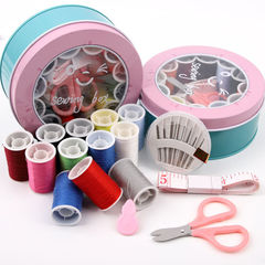 Circular windowed iron box sewing kit set mending tools household student sewing kit storage hand sewing needle threader bag