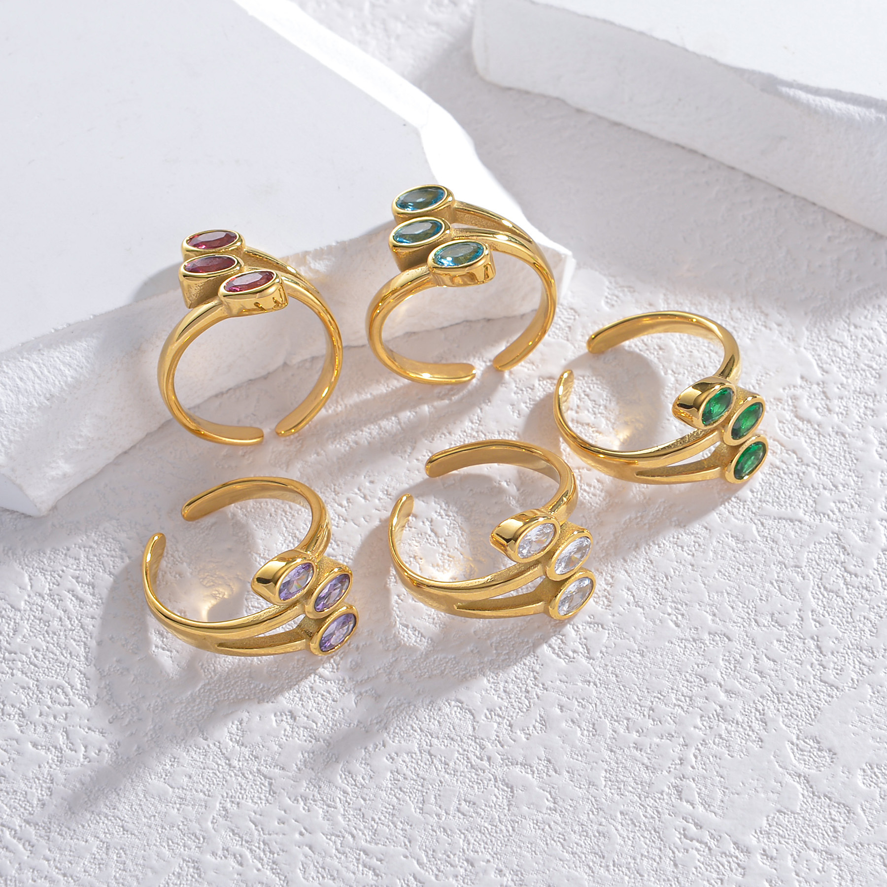 1 Piece Quantity Daily Occasion PVD Coated Real Gold Plated Color Block Stainless Steel Retro Waterproof Non Tarnish Open Rings