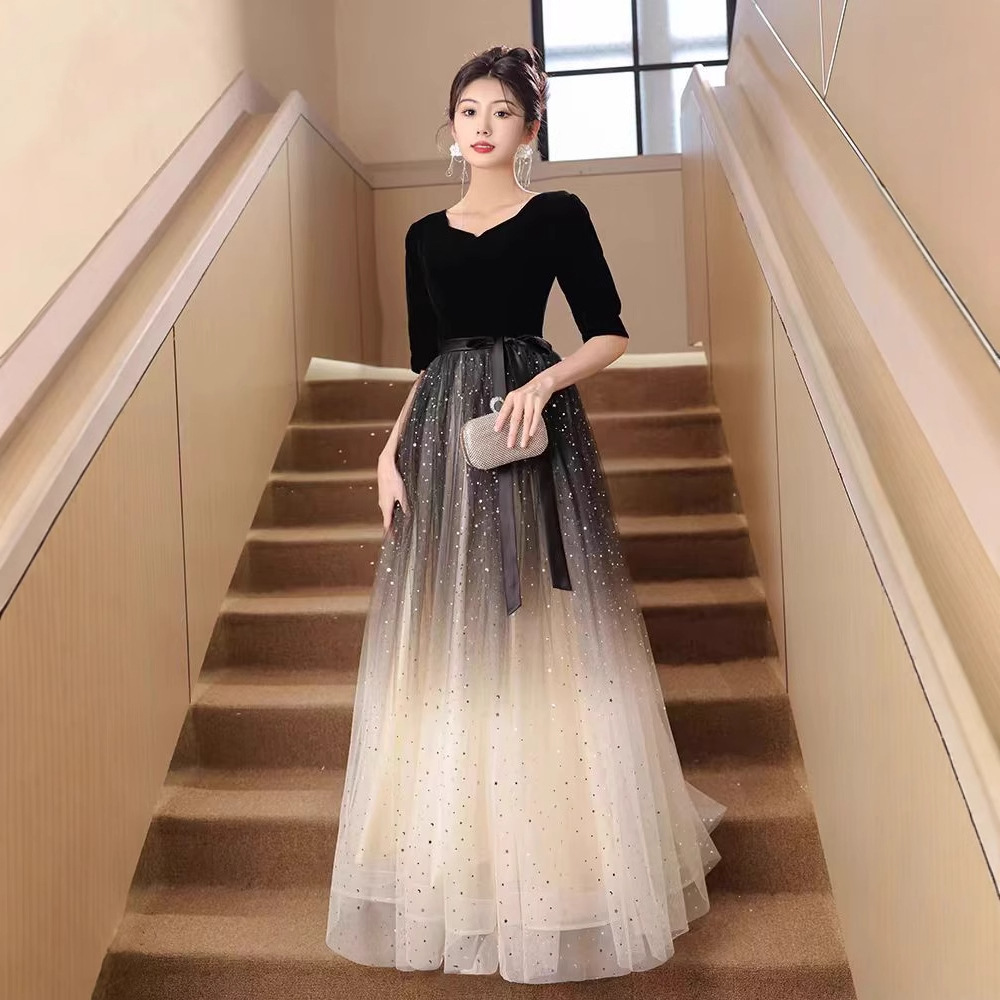 plus size Chorus Dress Conductor Evening Dress Light Luxury Host Banquet Piano Performance Dress Adult Ceremony Gradual Dress