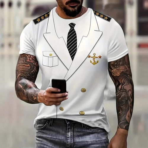 TEMU Men's Short Sleeve Summer T-shirt Trendy Brand Fashion Print Crew Neck Pajama Top