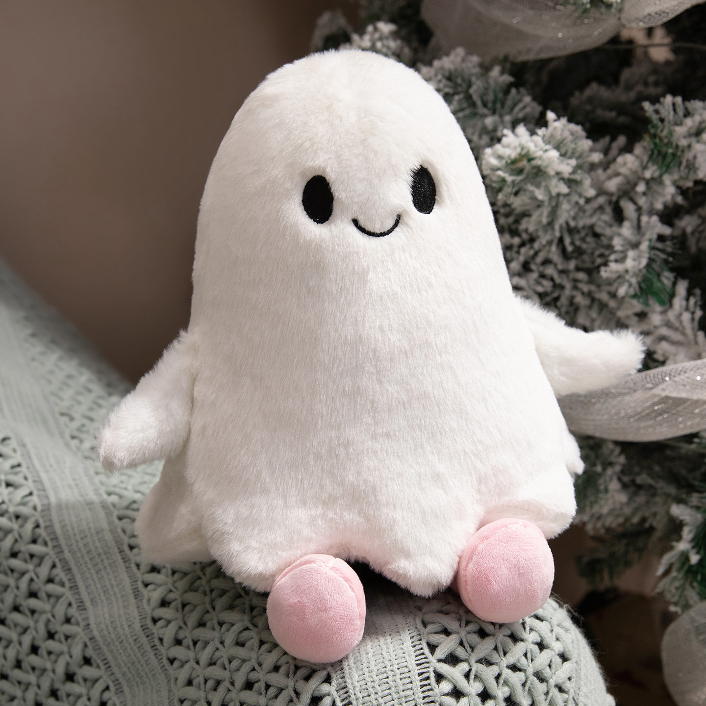 New Halloween Ghost Black Cat White Cat Plush Pillow Funny Skin-Friendly Smooth Rabbit Fur Cross-Border Decorative Doll