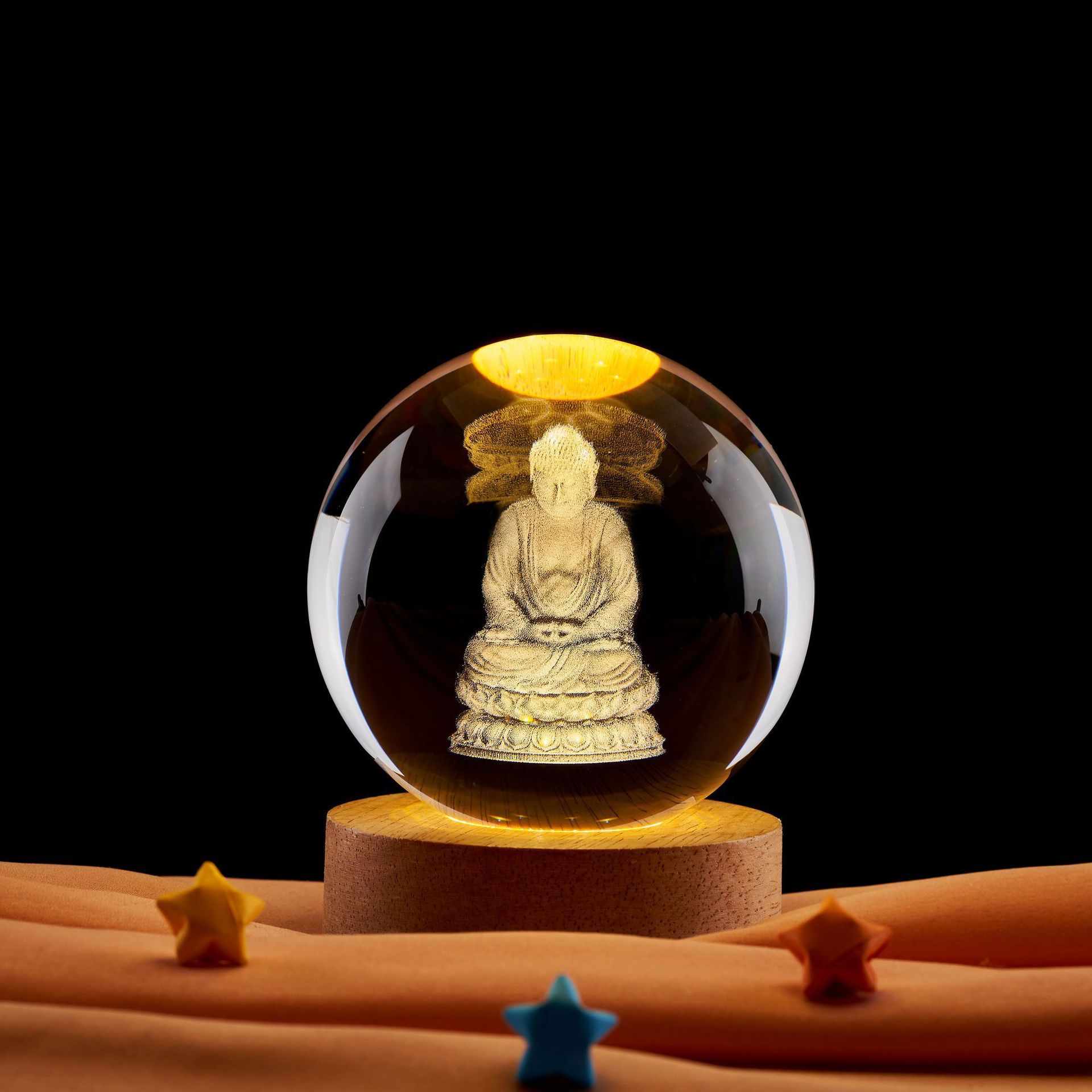 Lámpara de noche de bolas de cristal de loto Zen creativo chino decoración de escritorio decoración del gabinete de entrada decoración del dormitorio regalo