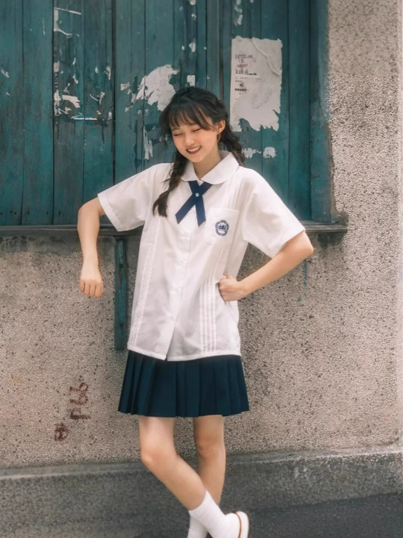 Uniform, shirt, student pleated skirt, set, long-sleeve, brace, with embroidery
