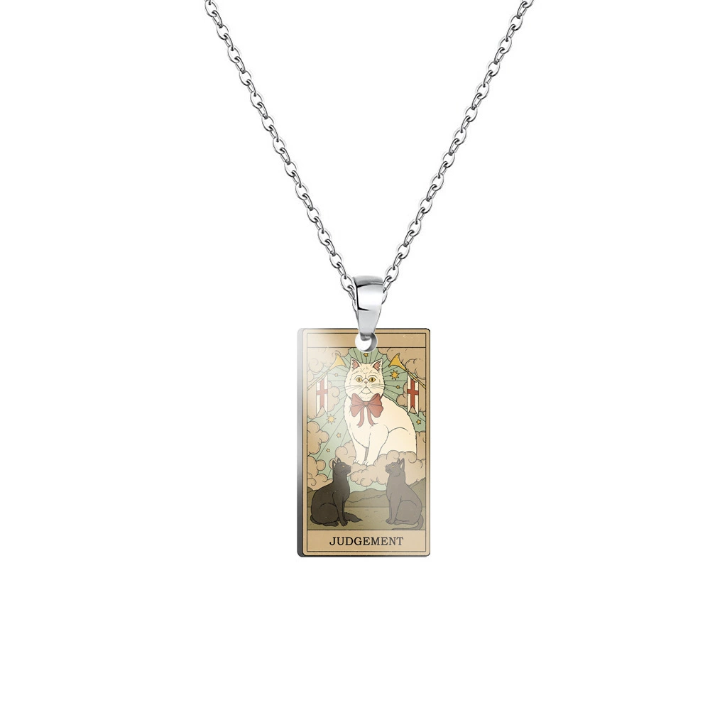 Кулон-ожерелье TAROT Waite major arcana, ретро масло‑принт с UV‑окраской на нержавеющей стали, кот