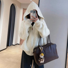 温暖氛围感宽松显瘦小个子连帽毛毛拉链保暖外套女2025秋冬新款潮