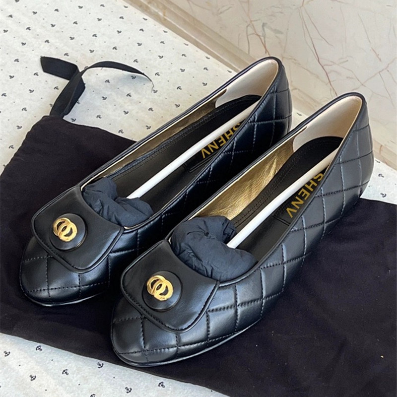 School Bag Buckle Ballet Shoes for Women, Black 2023 New Model, Diamond Pattern Mary Jane Flat Shoes, Versatile and Light Luxury