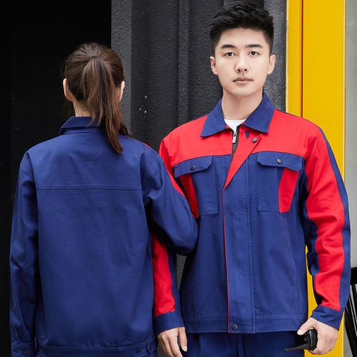 Spring and Autumn long-sleeved work clothes for men and women, spliced ​​sanitation clothes, labor protection clothes, factory workers, welding engineering clothes, overalls suits