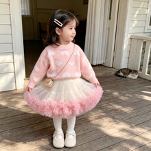 女童毛衣2026新款冬装宝宝貂绒内搭打底衫春秋儿童爱心针织套头衫