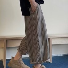 日系复古民族风竖条纹八分裤男女夏季新款青少年宽松休闲阔腿裤潮