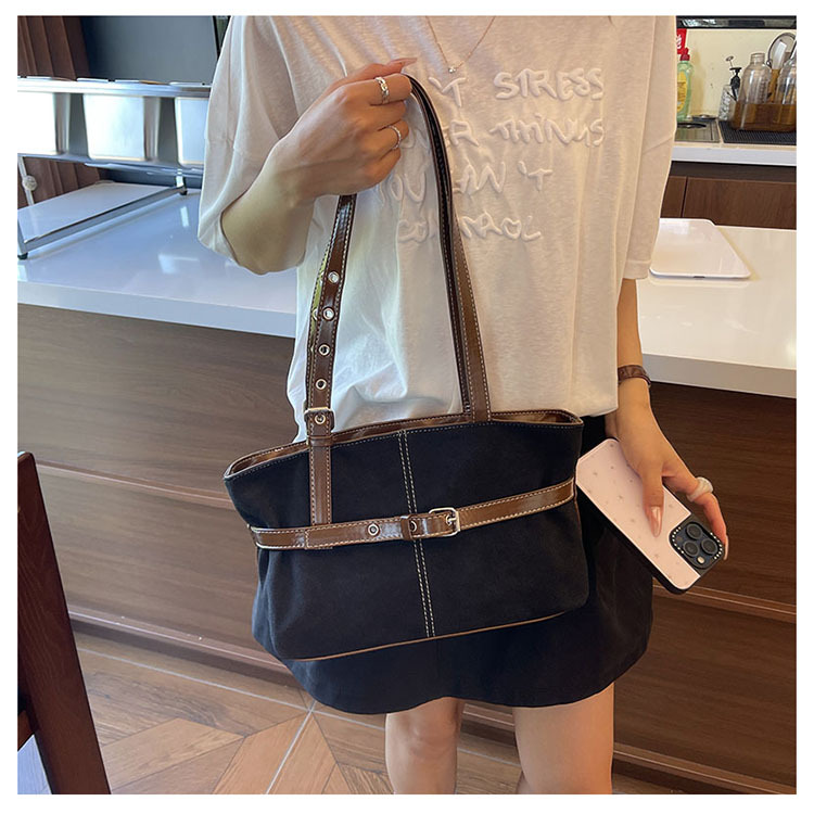Belt Detail Suede Texture Zip Shoulder Bag 26