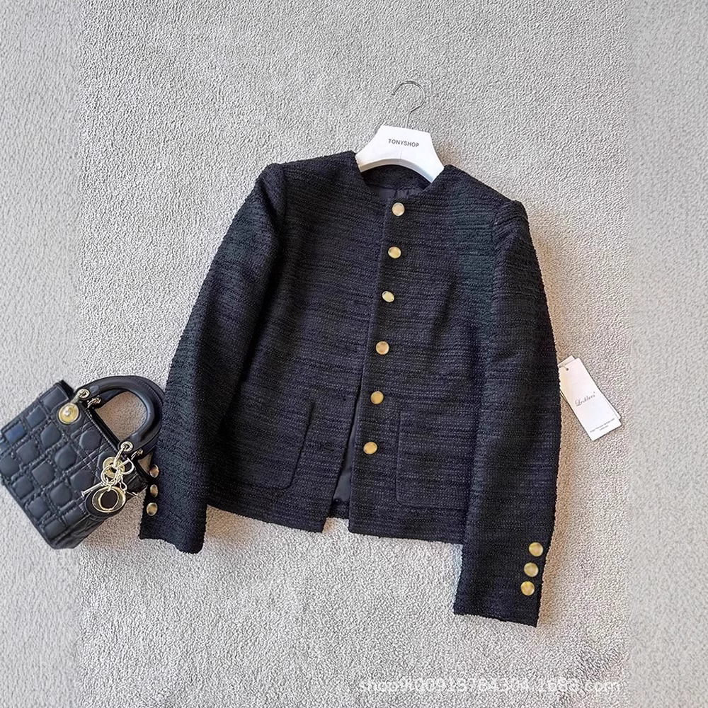 Cattle goods close your eyes! Amazing! * Fragrance beads tweed elegant temperament collarless gold buckle coat