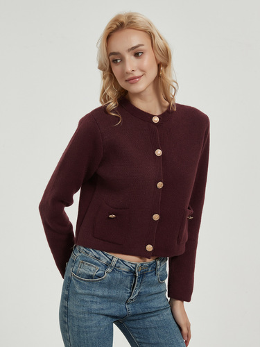 Amazon Cross-Border Women's Wholesale Fashion Gold-Button Knitted Sweater in European and American Style—24 Autumn Short Cardigan