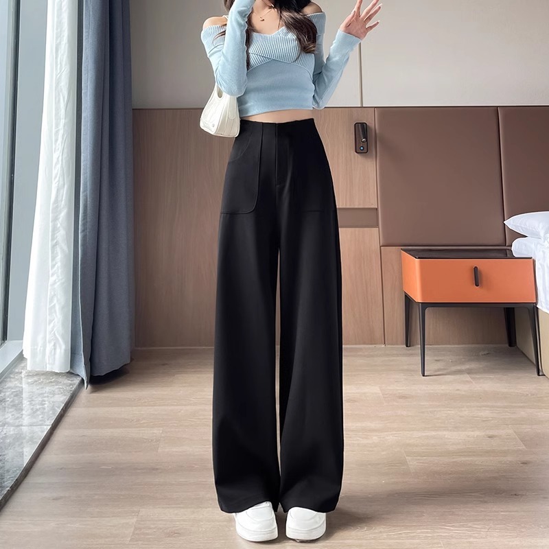 Pantalones de traje de alta sensación de primavera y otoño de 2024 nuevos pantalones de cintura alta y pierna ancha, pantalones casuales rectos de tope