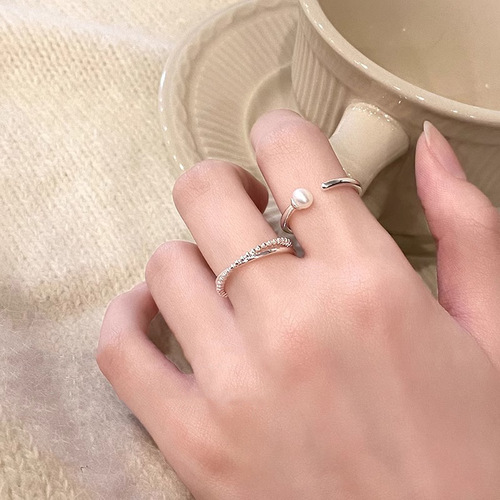 Korean style minimalist pearl open ring female ins fashion personality niche temperament versatile high-end index finger ring