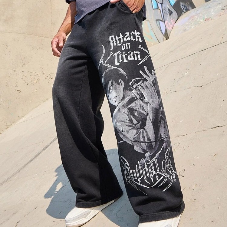 American Youngla Co-Branded Anime Attack on Titan Jogger Cotton Terry Printed Wide-Leg Pants