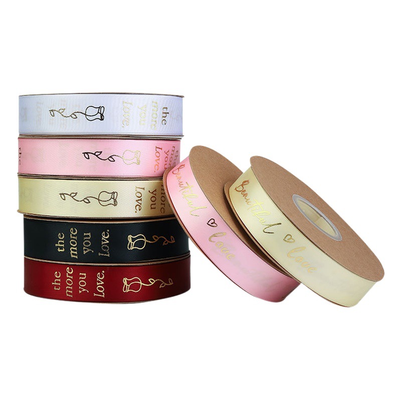 Al por mayor 2,5 cm cinta dorada Rosa te amo flor pastel de cumpleaños caja de regalo cinta de embalaje