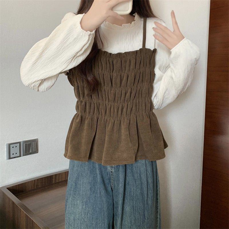 气质法式拼接设计韩版两件衬衫女装新款秋季显瘦长袖洋气上衣|undefined