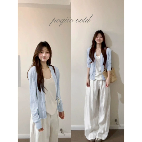 Milk blue [Loose and lazy air-conditioned shirt]