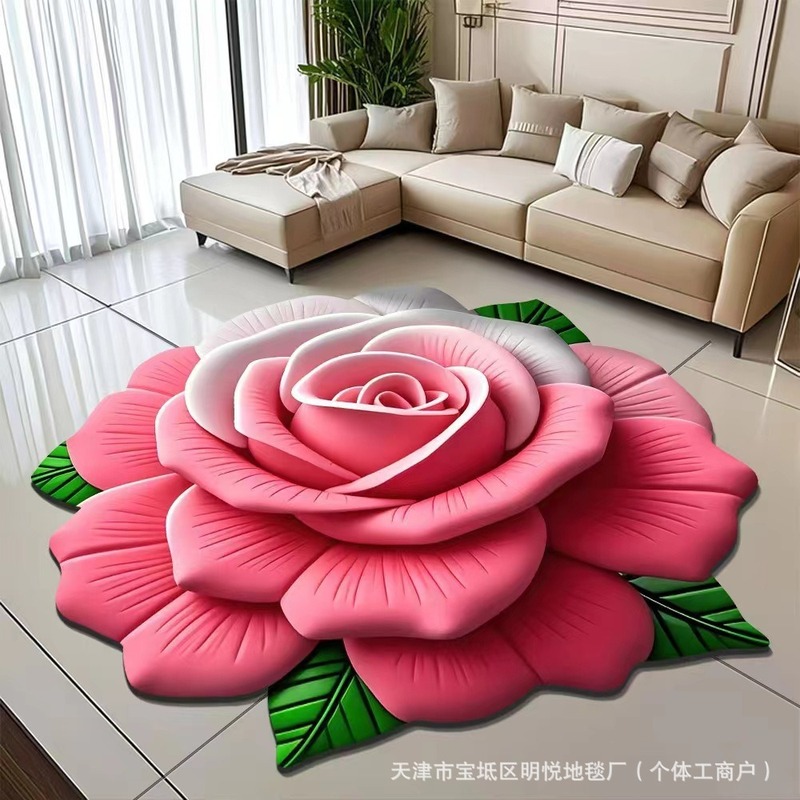 クロスボーダー花 3D ビジュアルクリスタルベルベットフロアマットリビングルーム装飾マット寝室のベッドサイドブランケット浴室吸収性マット卸売|undefined
