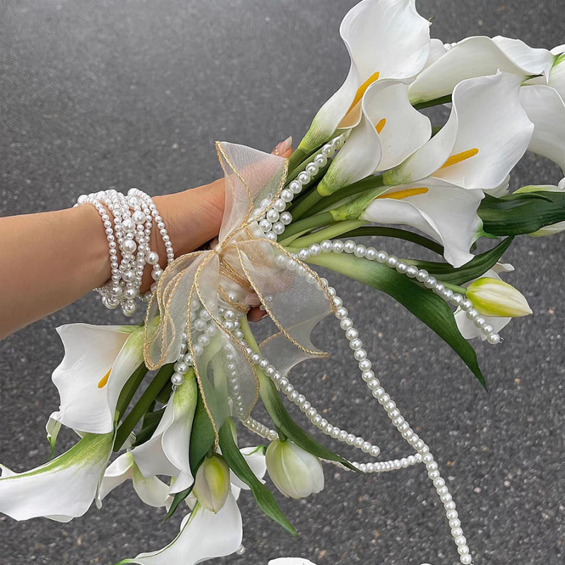 新しいパールオランダカイウの花の花束 DIY 材料パッケージ花嫁の手持ちの花の結婚式の写真撮影取り外し可能な手持ちの花|undefined
