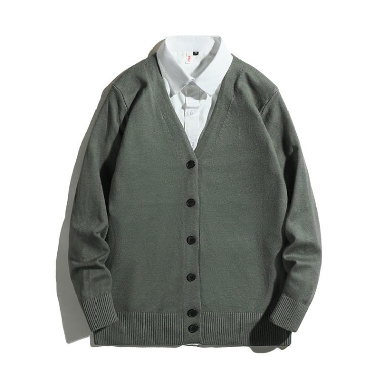 Otoño y invierno nuevo suéter hombre cardigan V-cuello abrazado chaqueta suelta casual suéter de punto suelto simple