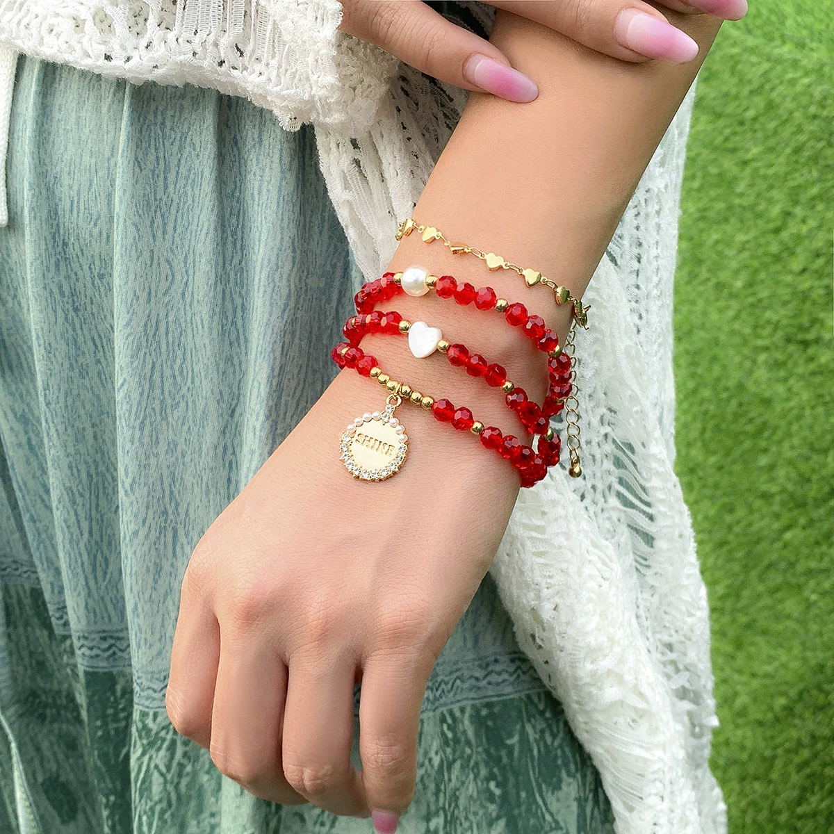 (Cross-border trading), ретро аксессуар, украшение с буквами в форме сердца, кристал bracelet, европейский стиль, микроростровка, простой и элегантный дизайн