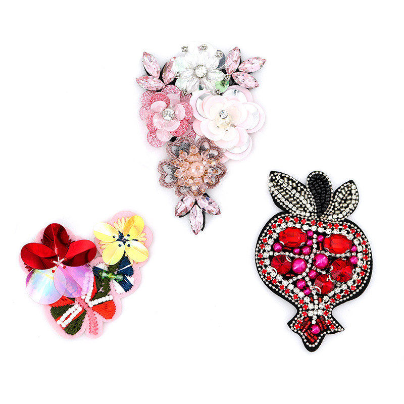 钉珠布贴刺绣布 DIY服装辅料玫瑰爱心花束饰品胸针手工制新品现货