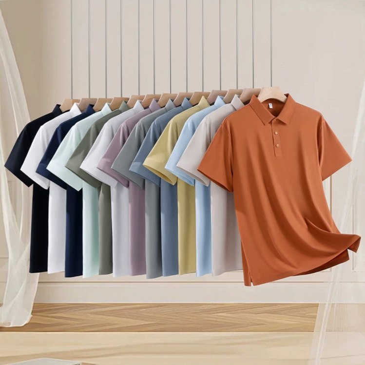 Cross-Border Hot-Selling Seamless Ice Silk Men's Polo Shirt, Desang Ice Beads Cooling Black Technology Short-Sleeve Men's Polo in Stock Cross-Border Hot-Selling Seamless Ice Silk Men's Polo Shirt, Desang Ice Beads Cooling Black Technology Short-Sleeve Men's Polo in Stock