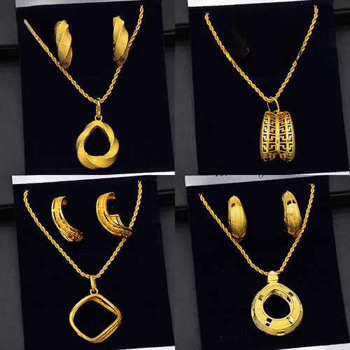 Gold Jewelry Set 24k Gold Earrings and Necklace, Two-Piece Set, Dubai, India, Africa, Nepal, Wholesale