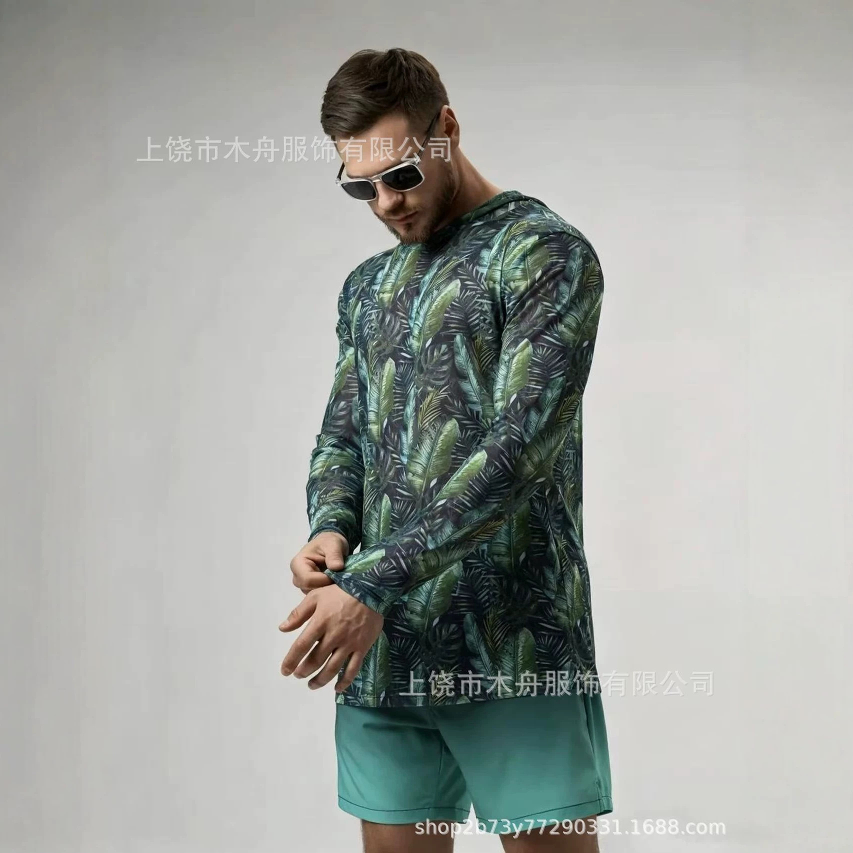 2026外贸3D男女士迷彩连帽衬衫沙滩罩衫骑行服长袖衣度假风跨境