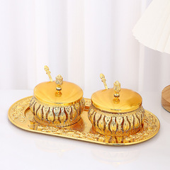 鐵藝金色家用密封玻璃糖罐輕奢廚房套裝鹽罐味精收納組合裝調料瓶