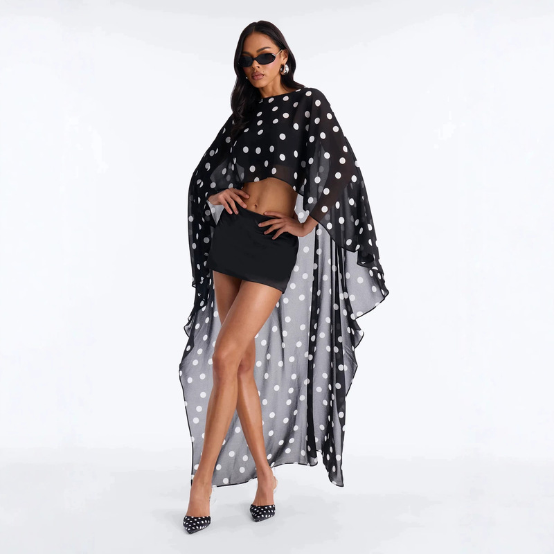 2026 European and American Women's Polka Dot Chiffon Shawl Cape Sleeveless Party Sexy Sheer Mesh Long Cover-Up 2026 European and American Women's Polka Dot Chiffon Shawl Cape Sleeveless Party Sexy Sheer Mesh Long Cover-Up