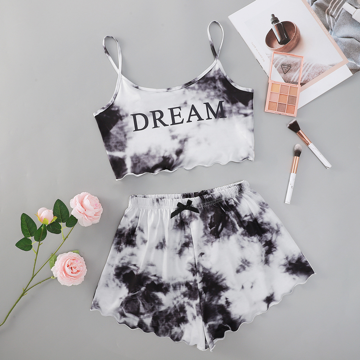 New tie-dye English DREAM printed short-...