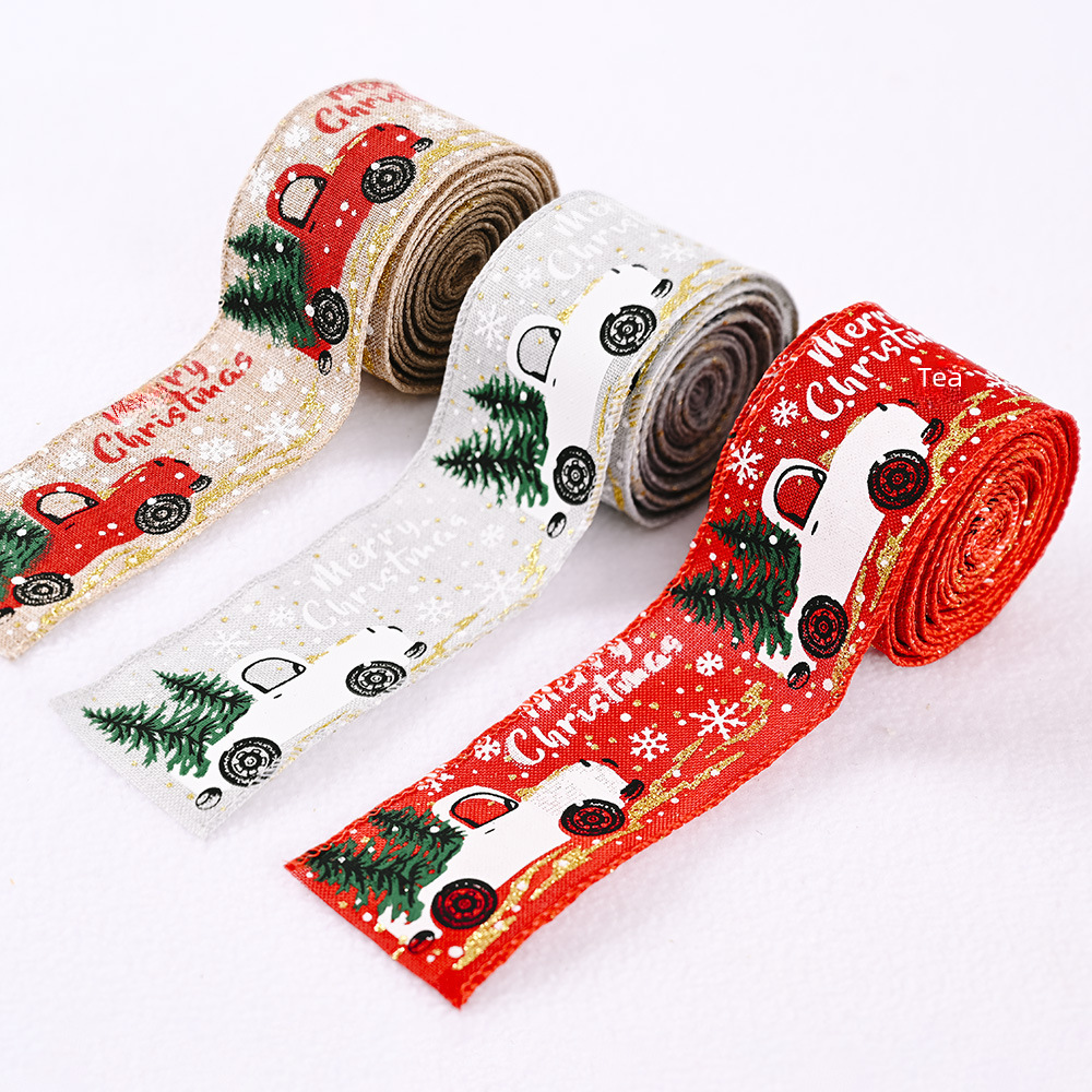 Haobei Creative nouvelle décoration de Noël fournitures couleur voiture impression ruban couleur décoration d'arbre de Noël ruban bande de couleur_voghion.com