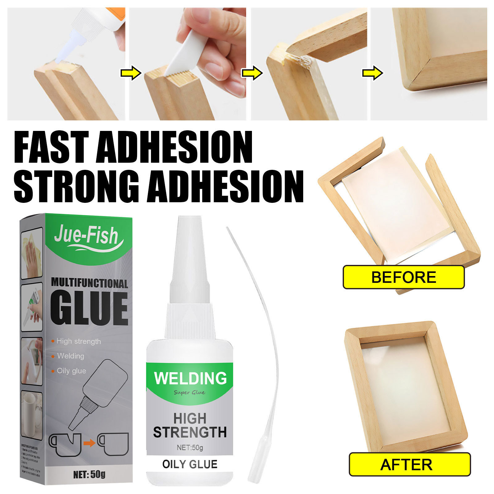 Jue Fish Multi-Purpose Glue Special for Glass and Wood Quick-Drying Enhanced Clear Waterproof Fast Adhesive Universal Glue