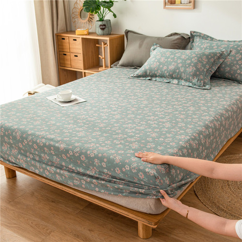 Pure cotton yarn-dyed jacquard double-layer gauze fitted sheet single product cotton gauze mattress protector bed cover bed cover single bedding product