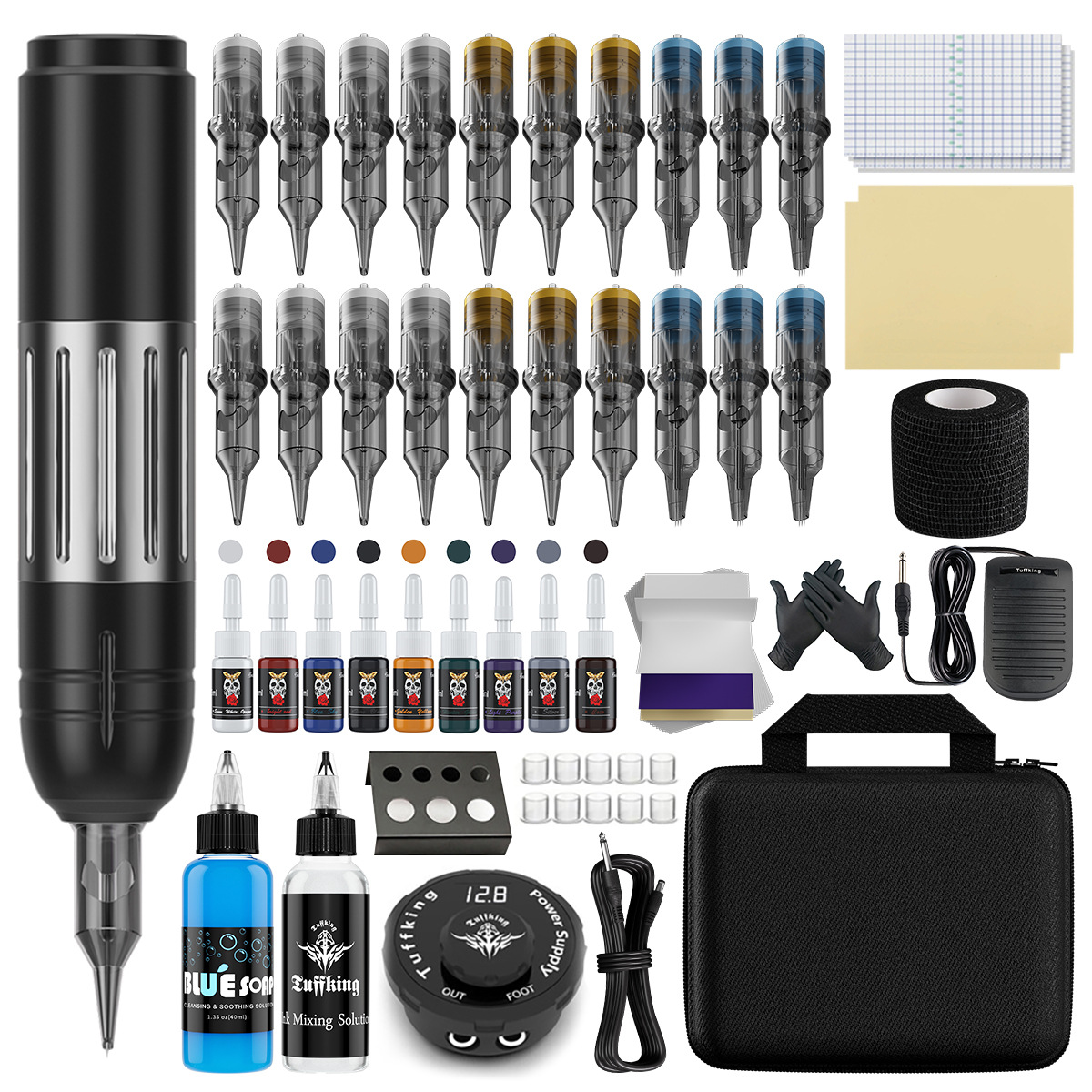Máquina de tatuaje Tuffking conjunto completo de herramientas de tatuaje todo en uno pluma motor pluma de tatuaje equipo directo de fábrica
